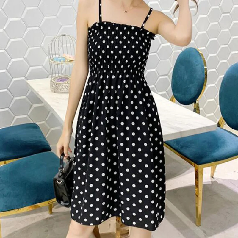 Summer Mini Dresses Fashion Female Elastic High Waist Casual Spaghetti Strap Sleeveless Dres Chiffon Vestidos 250717