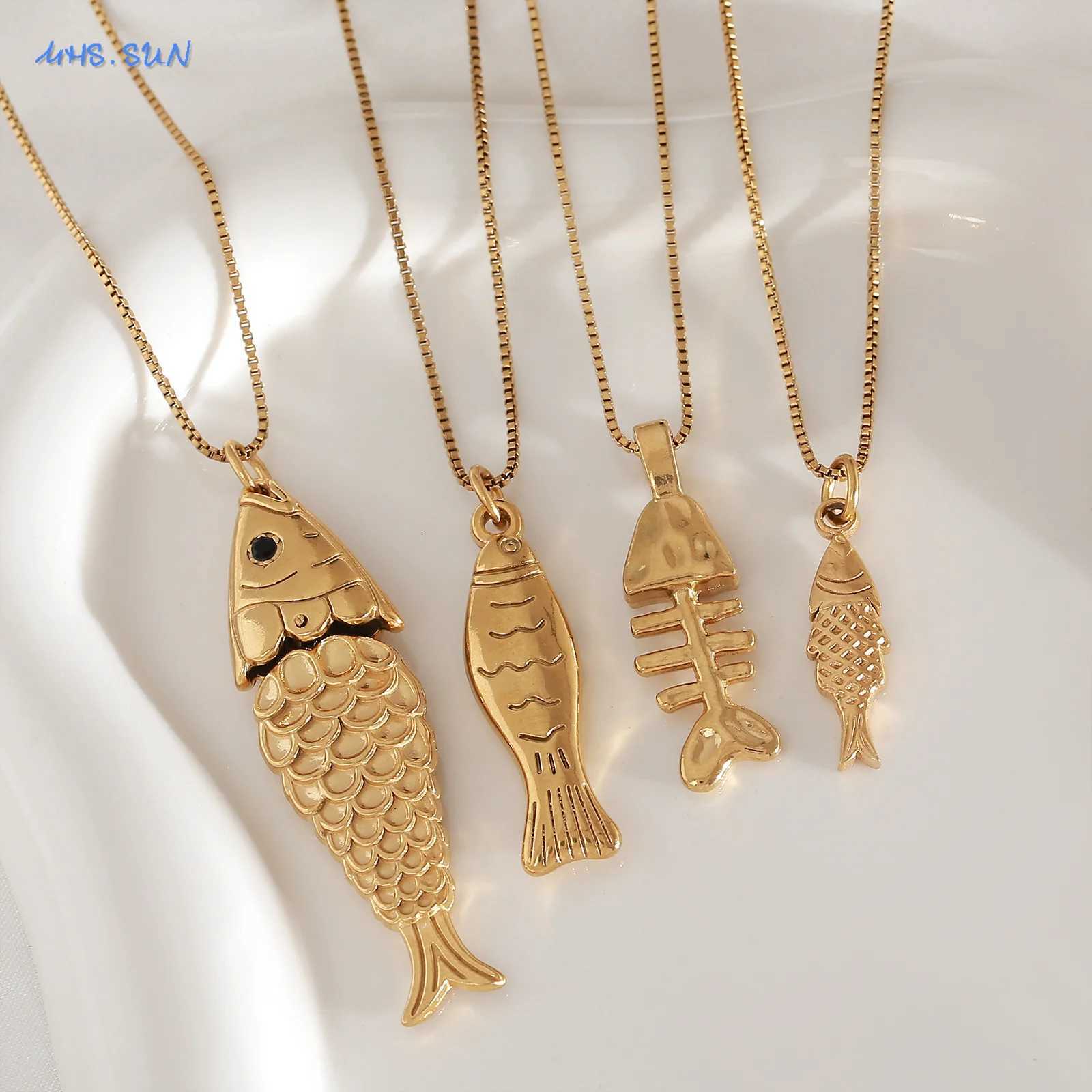 100% Authentic Trendy Stainless Steel Gold Plated Small Fish Pendant Necklaces For Women Men Waterproof Summer Beach Party Jewelry W250718