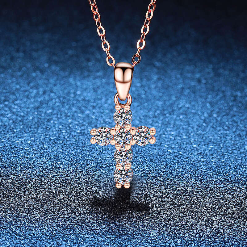 Sterling Sier Pendant Full Dia Simple Korean Style Cross 60 Points D Color Moissanite Necklace 830