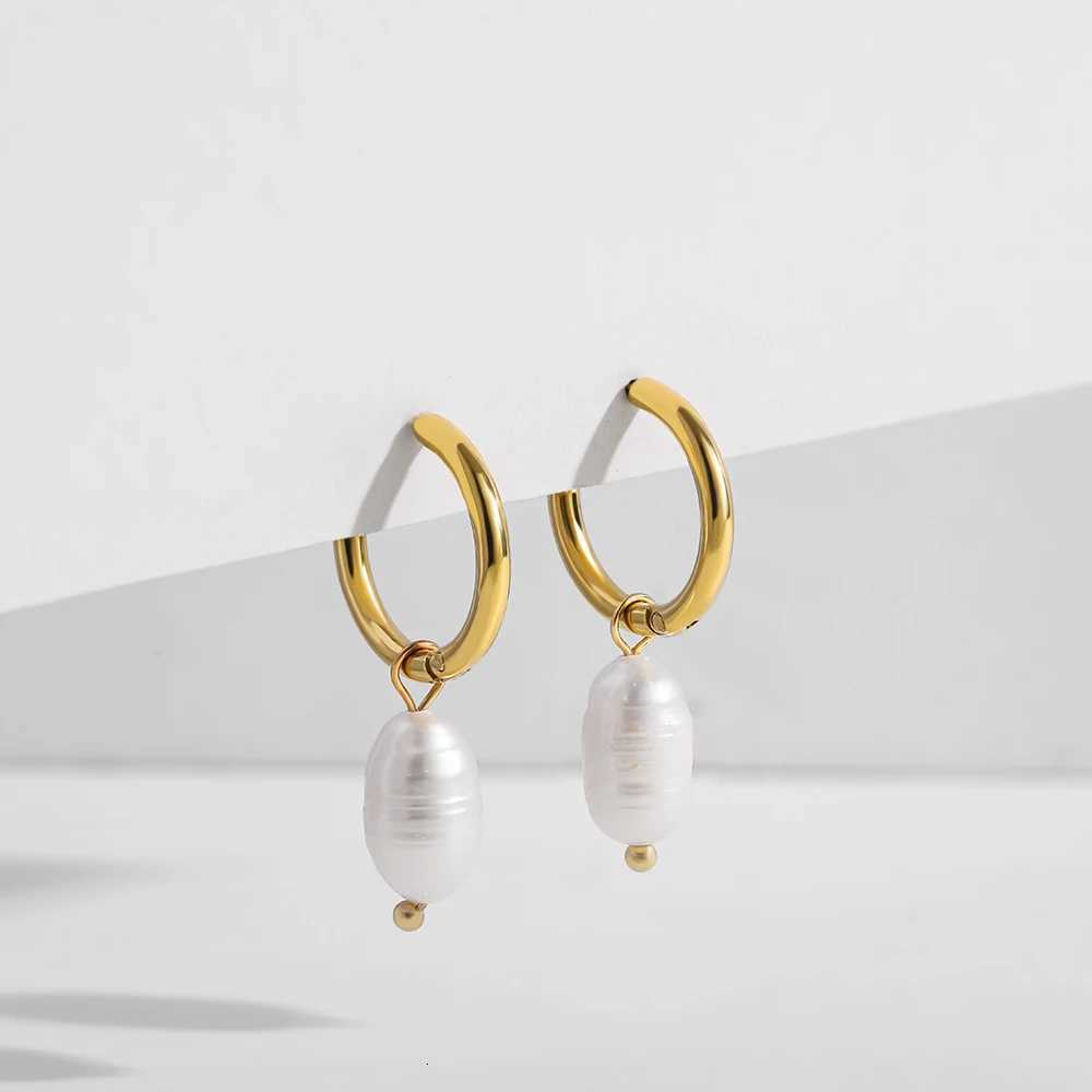 Minimalist Eardrop Pearl Small Hoop Earrings for Women Gold Color Stainless Steel Circle Huggies Hoops Ear Buckle Jewelry 2022XJ250718
