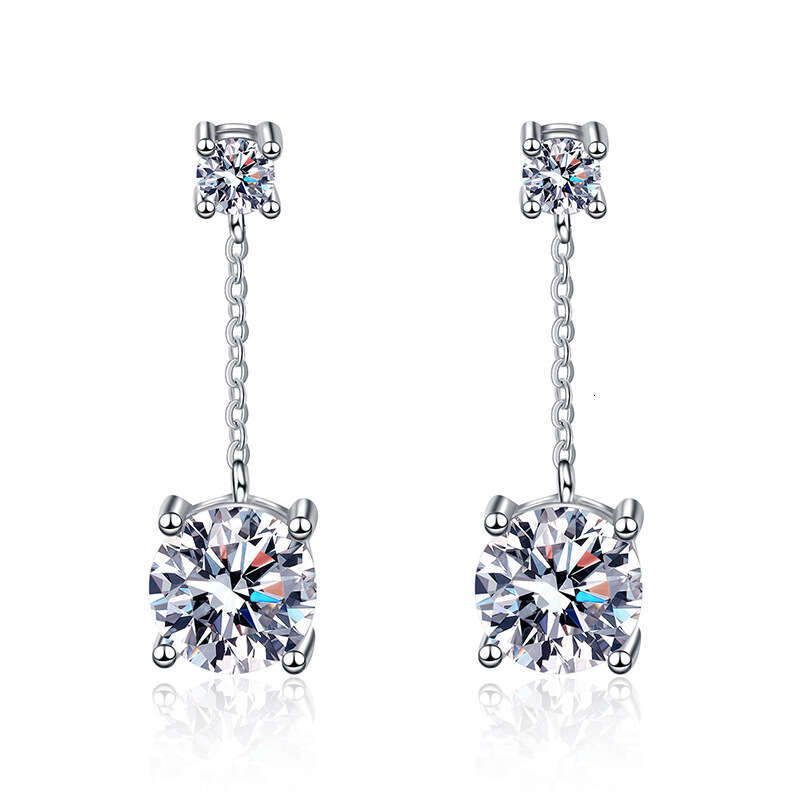 S Pure Sier Light Tassel Four-Prong D Color One Carat Ear Line Moissanite Earrings 9cb