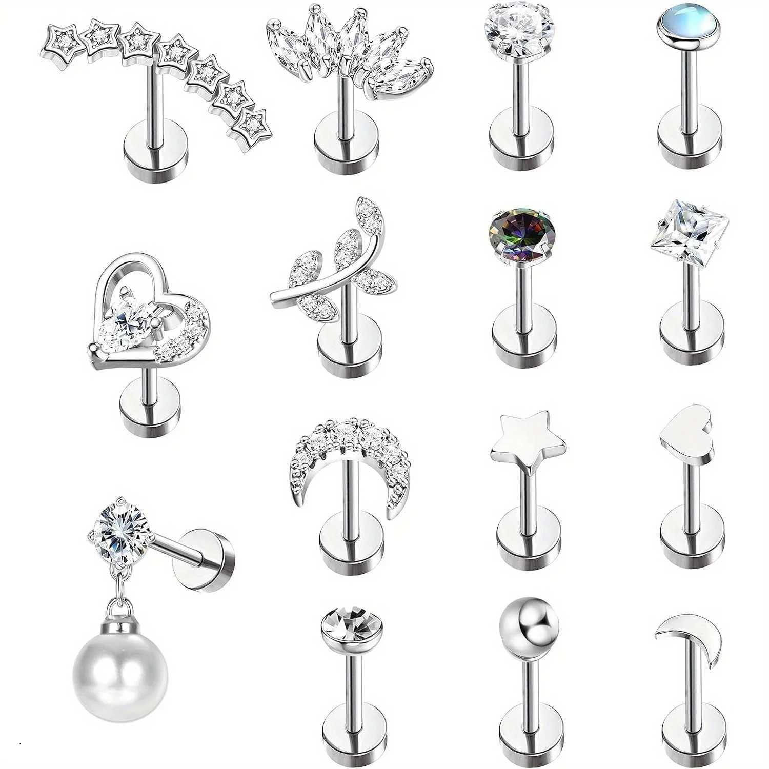 Drperfect Stainless Steel Cartilage Stud Earrings for Women Opal Star Pearl Earring Studs Flower Studs Ear Piercing Jewelry XJ250718