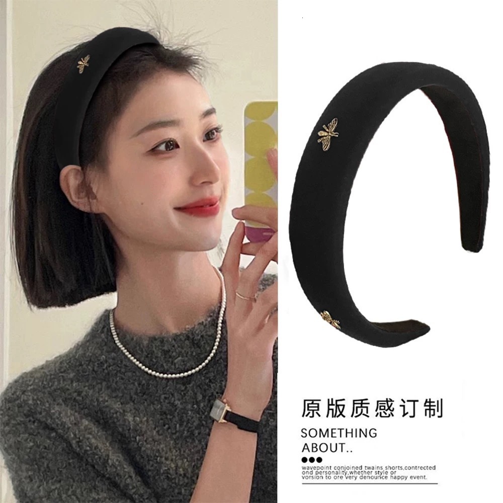 Little Bee Black Veet Headband for Women, Autumn and Winter Style, High Crown, Pressure Hairband, Face Washing Headband, Clip, Hair Accessory ddmythur