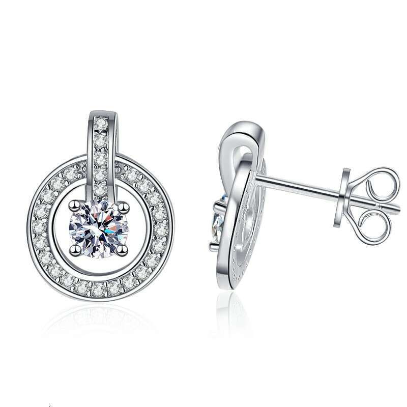 S Pure Sier Round Lock for Women 1 Carat D Color Moissanite Earrings 1d2
