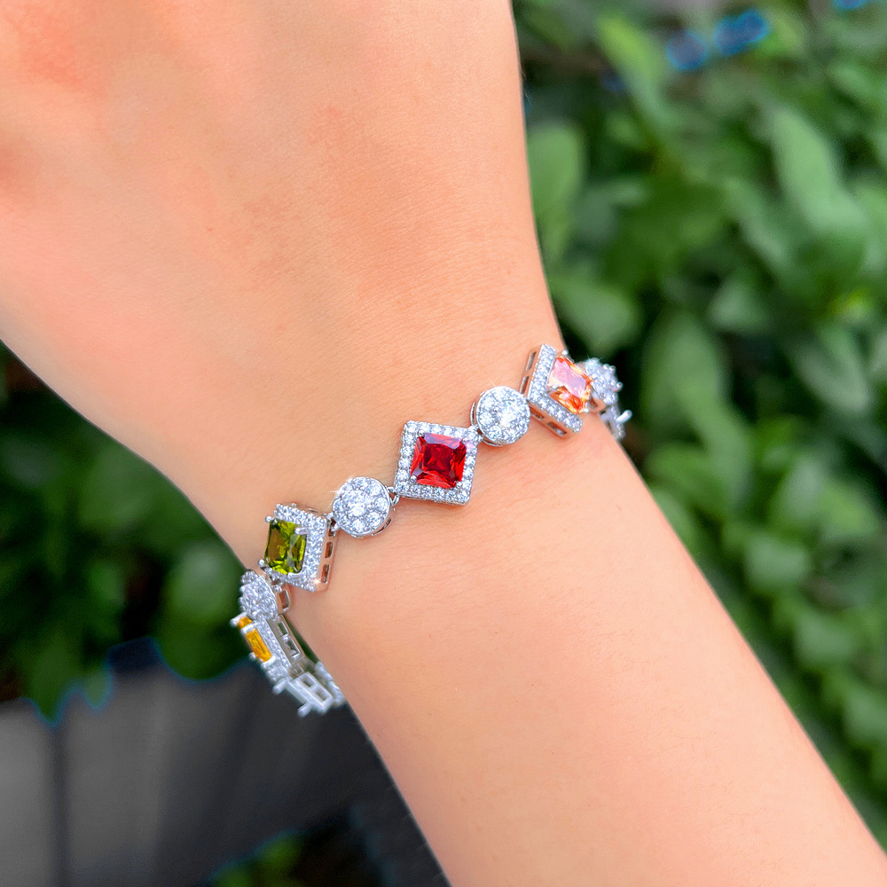 2025 Choucong Wedding Bracelets Jewelry White Gold Fill Multi Color Princess 5A Cubic Zircon CZ Dia Gemstones Party Eternity Women Bridal Bangle Gift