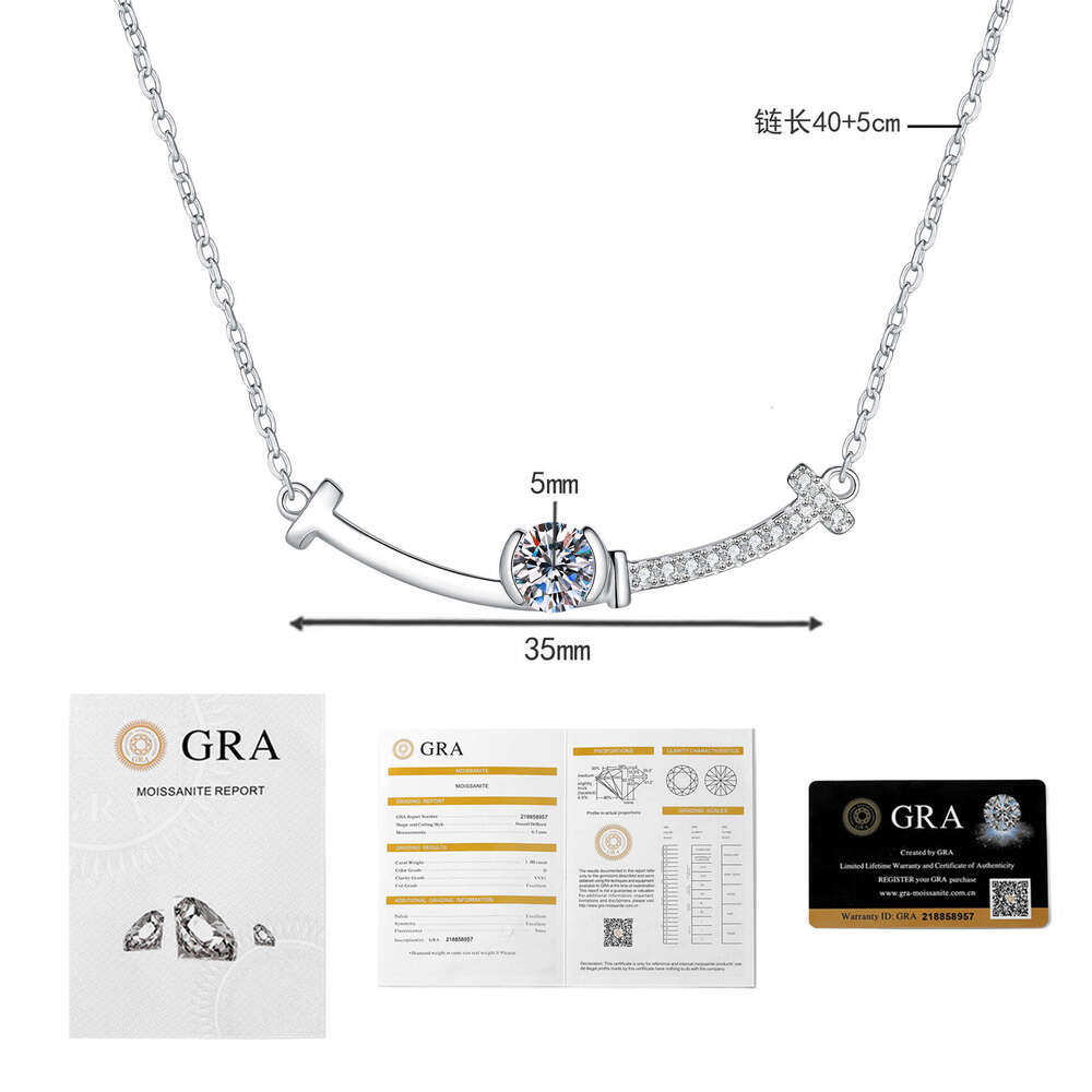 Moissanite S Sterling Sier Necklace Smile Face Light Fashion Versatile High-end Clavicle Chain a18