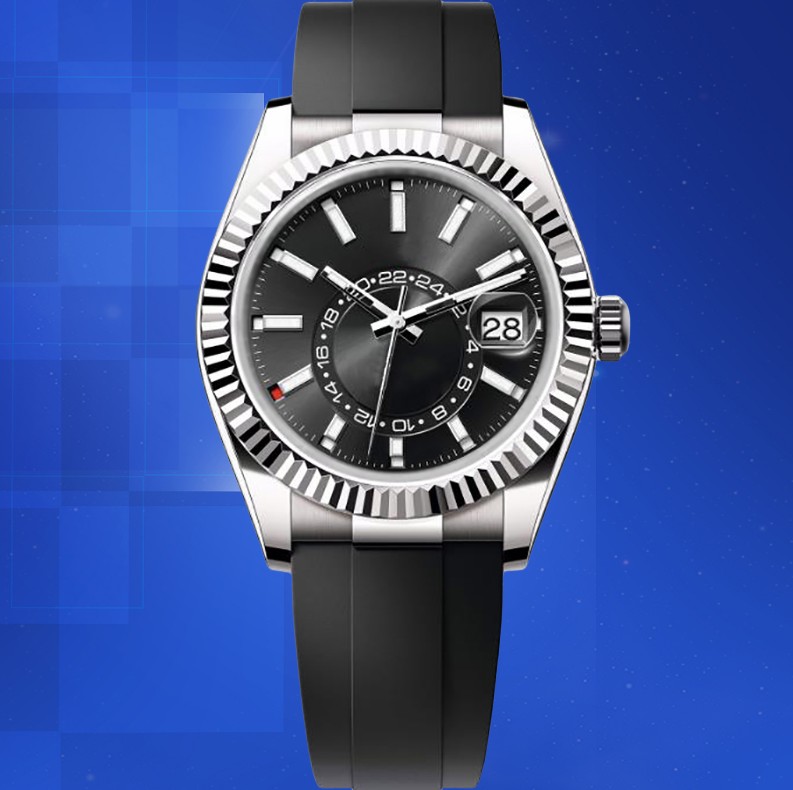 Automatic men's watch luxury design watch 42mm 2813 movement sliding all stainless steel rubber strap black dial automatic mechanical night light waterproof watch