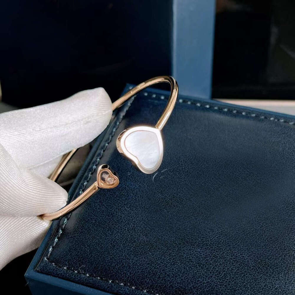 Simple Rose Gold Edge Dia Light Fashion White Mother-of-Pearl Peach Heart Open Elastic Bracelet for Women