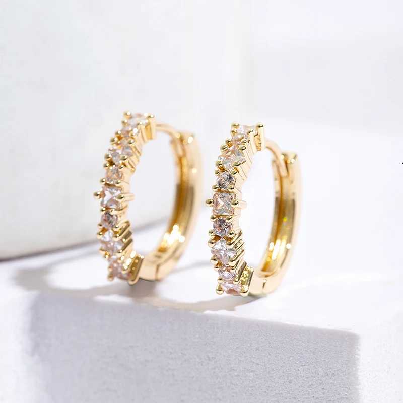 Blue Zircon Squares and Circles Alternate Hoop Earrings Geometric Design Delicate Copper Moissanite Womens Jewelry New Arrival XJ250718