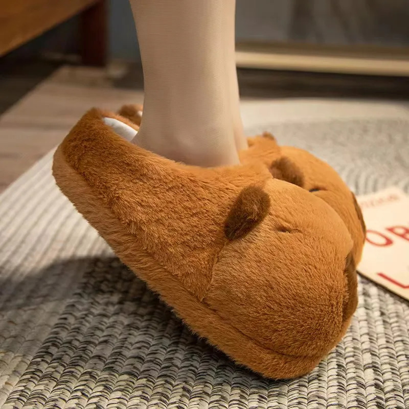 Cute Cartoon Capybara Cotton Slippers Half Wrap Heel Home Soft Non-slip Warm Breathable Indoor Plush Shoes Couple Slippers 250716