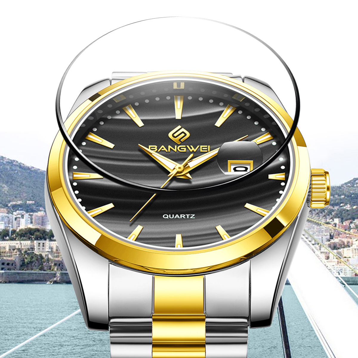 LIEG Men's Watch, Stainless Steel Analog Quartz Watch, Men's Date Waterproof Luxury Casual Easy-to-Read Digital Dial Men's Watch