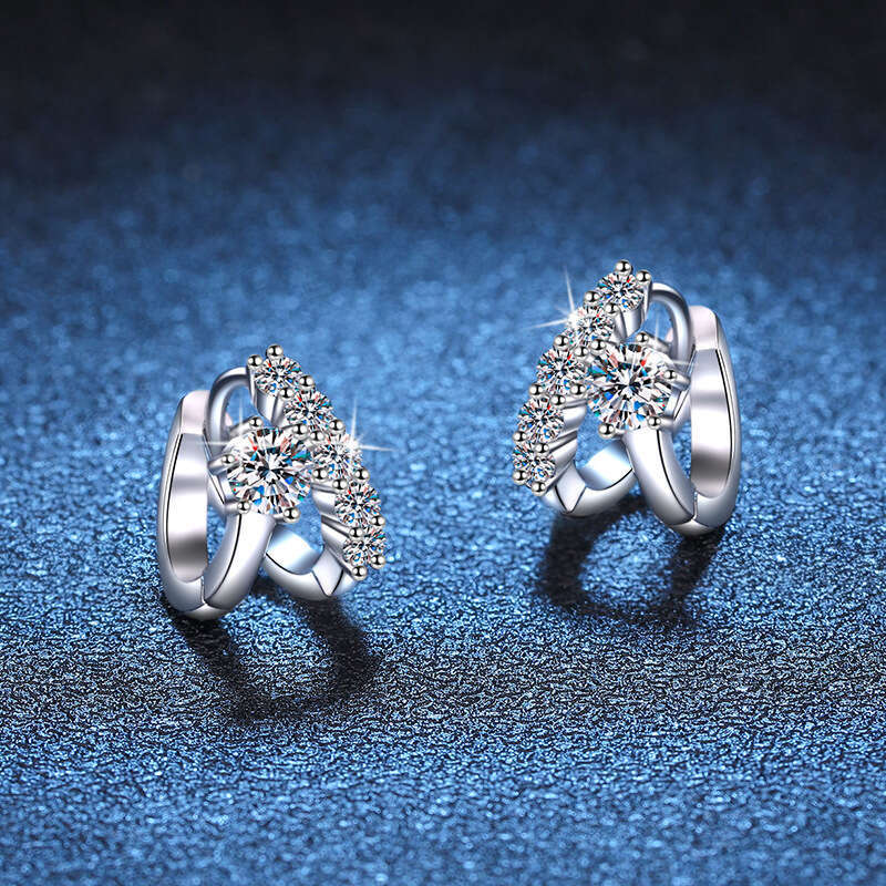 S Pure Sier Light French Asymmetric Ear Buckle D Color 60 Points Moissanite Dia Earrings 14f