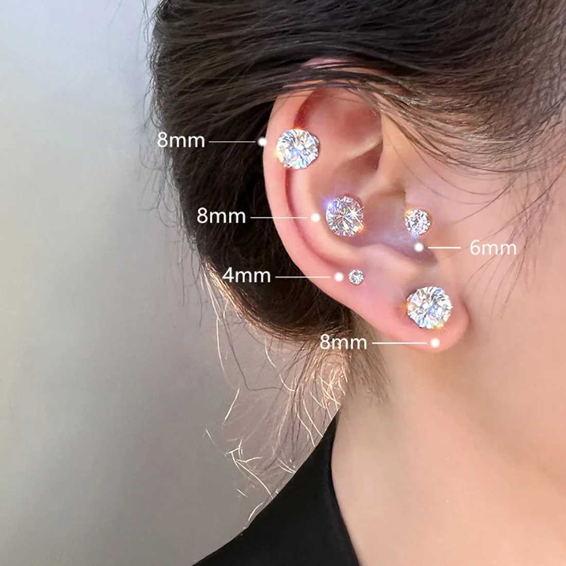 6/12 Pair Mixed Size White Black Color Cubic Zircon Stud Earrings SET Shiny Crystal Ear Studs for Men Women Punk Party Jewelry XJ250718