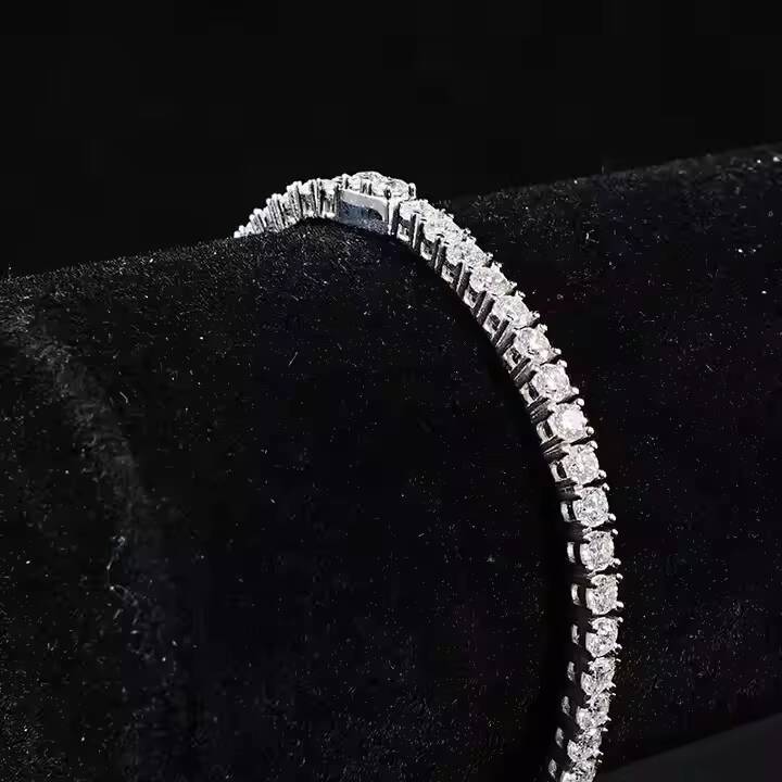 SICGEM INT High Quality 925 Sterling Silver 3Mm 5Mm Hiphop Mounting Vvs Moissanite Diamond Tennis Chain Bracelet Necklace