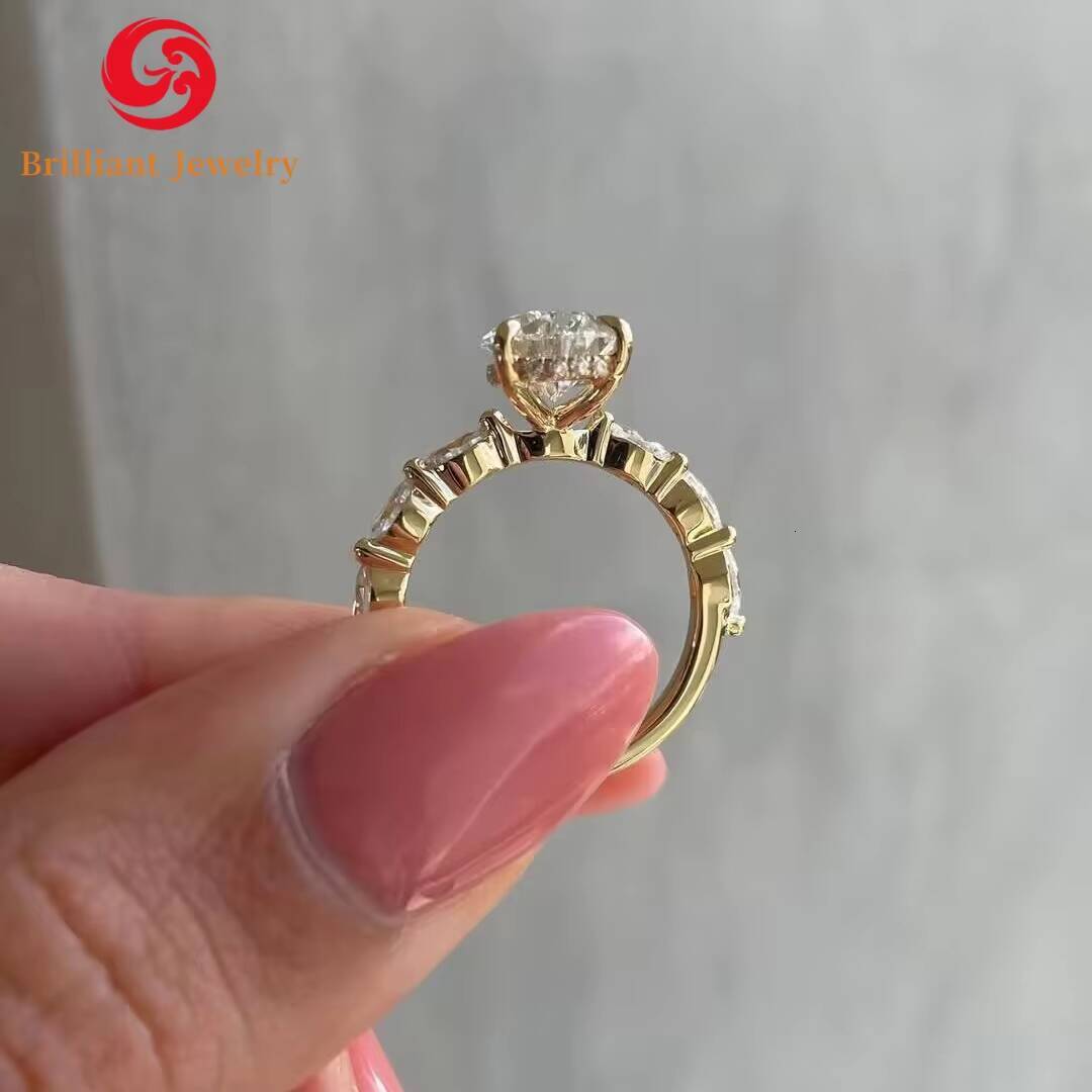Factory Price 14K 18K Solid Gold Mossanite Ring 7x9mm 3CT VVS1 Pear Moissanite Rings for Engagement Wedding