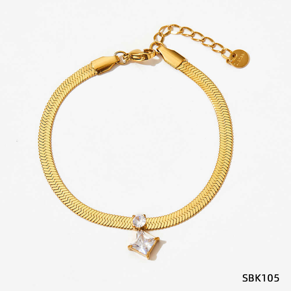 Blogger Single Dia Rhombus Zircon Stainless Steel Clavicle Chain Women's Color-Retaining Flat Snake Bone Bracelet Jewelry