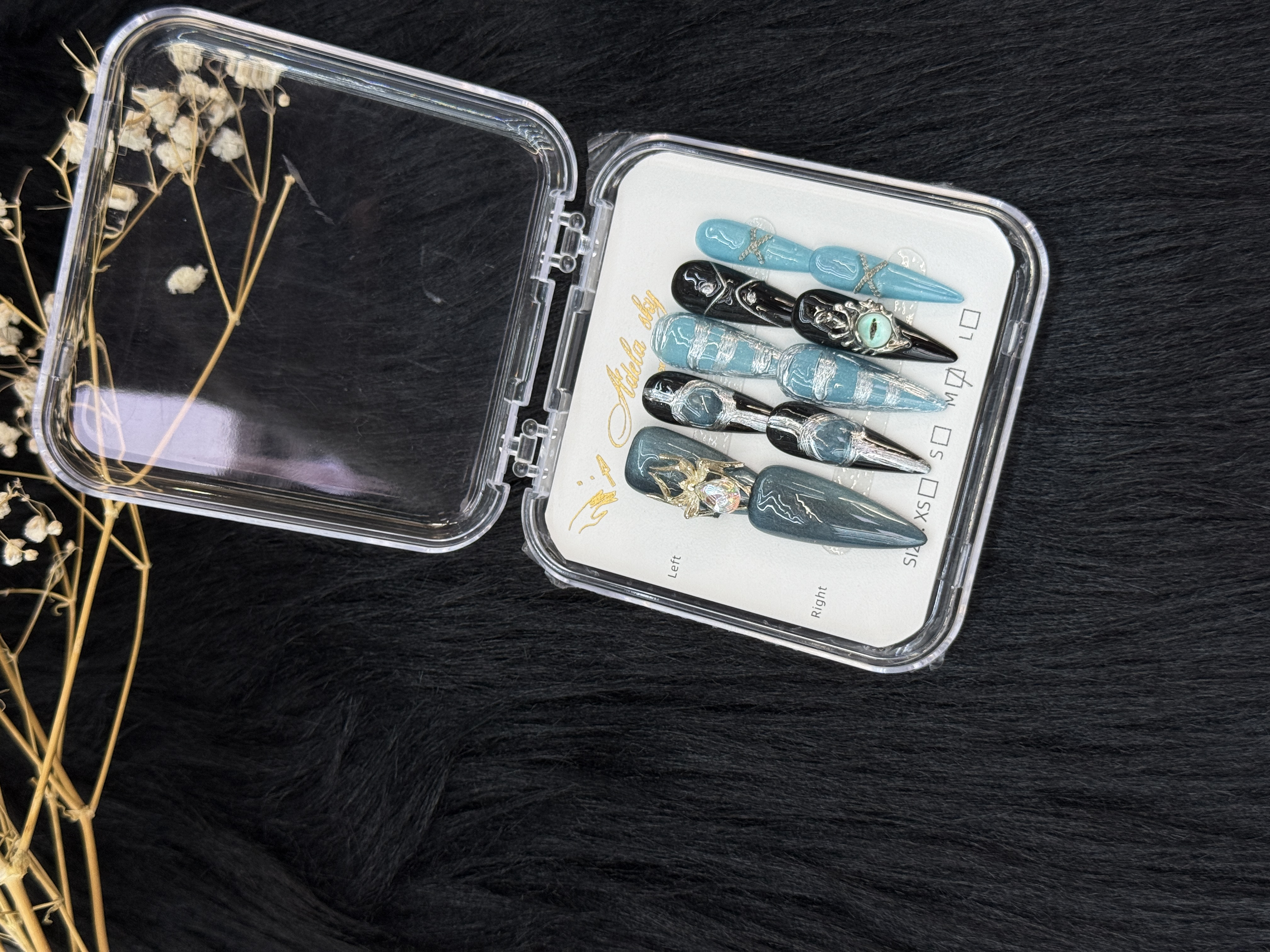 10Pcs Gothic Spider Eye Press-On Nails - Blue & Black Punk Manicure Set