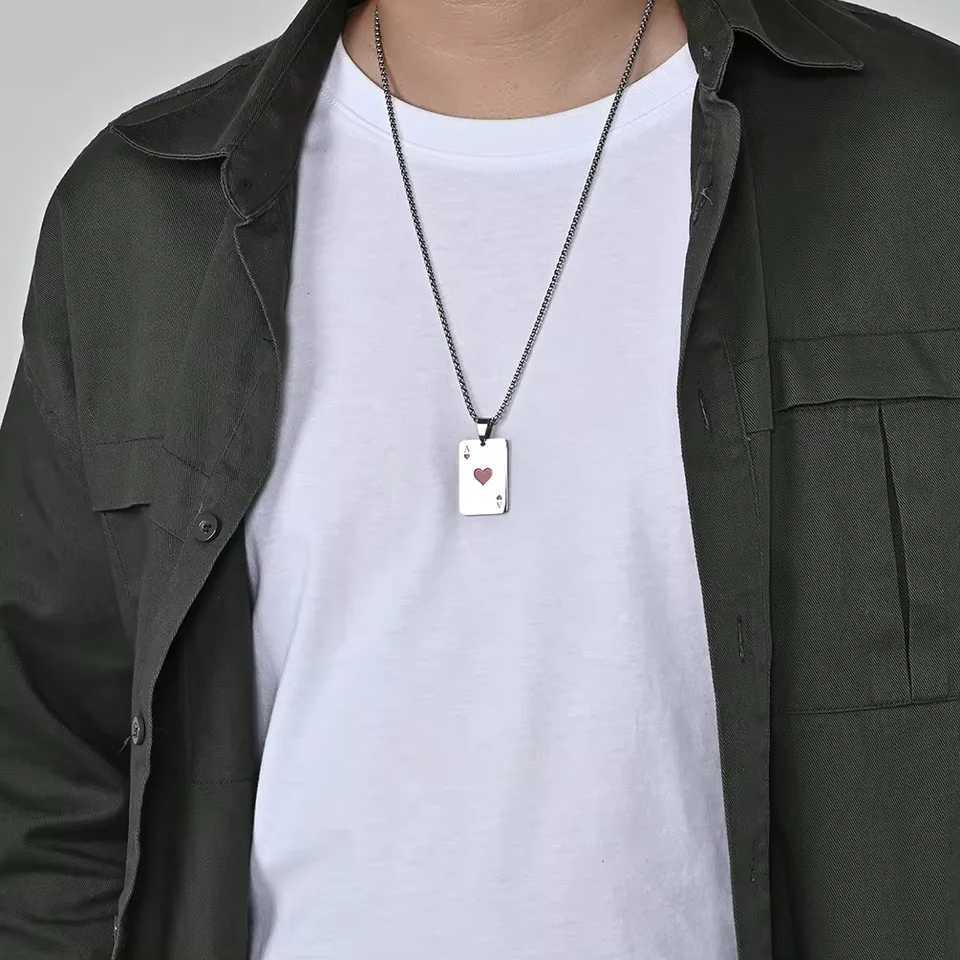 2-Piece Set Hip Hop Stainless Steel Card Ace of Spades Necklace for Men Pendant Chain Playing Cards Jewelry W250718
