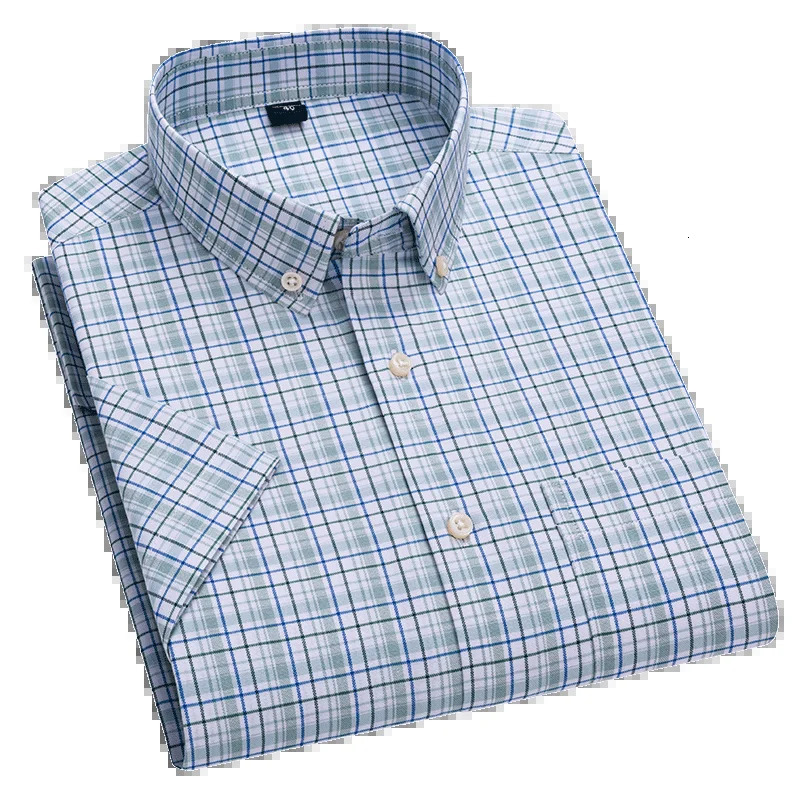 2025 Mens 100 Cotton Summer Stripe Shirts Short Sleeve Oxford Plaid Fashion Casual Slim Fit Comfortable High Quality Office 250717