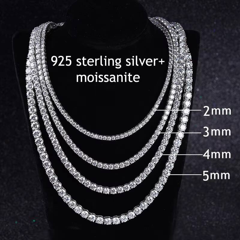 MON 01 Cheapest Price Hip Hop Moissanite Necklace 925 Sterling Silver Iced Out 2mm 3mm 4mm Moissanite Tennis Chain Necklace
