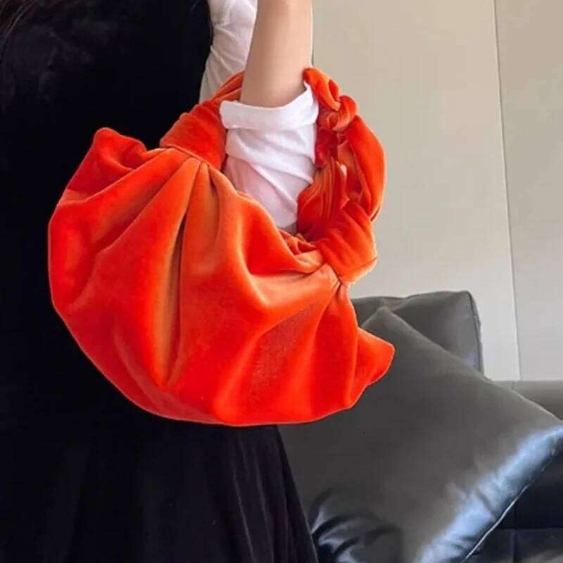 Designer Satin Knotted Bucket Totes Ruched Pleated Veet Small Pouch Purse Women Handbag Party Top-handle Bag Yellow Red