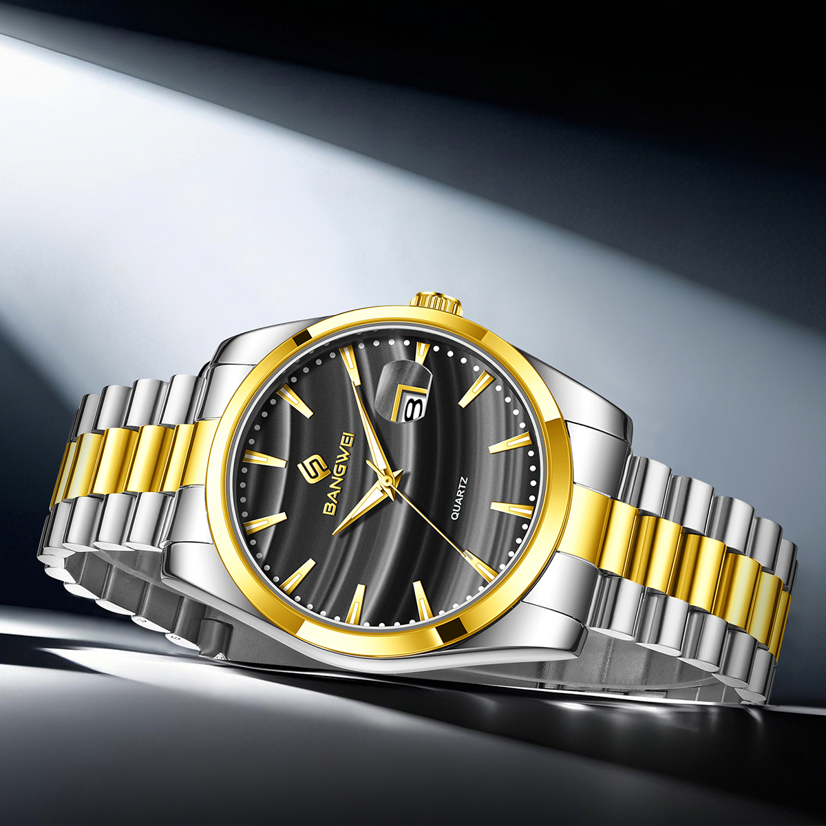 LIEG Men's Watch, Stainless Steel Analog Quartz Watch, Men's Date Waterproof Luxury Casual Easy-to-Read Digital Dial Men's Watch