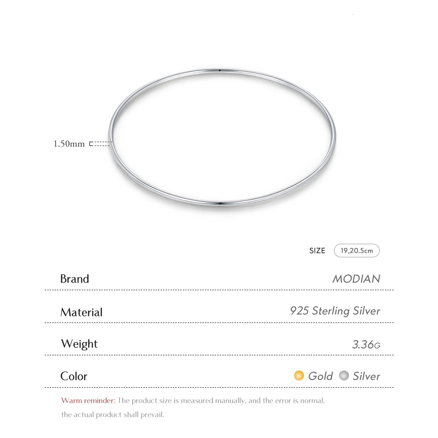 MODIAN Minimalist 925 Sterling Silver Smooth Stackable Bangle Platinum Plated Bracelets For Women Fine Jewelry 250716