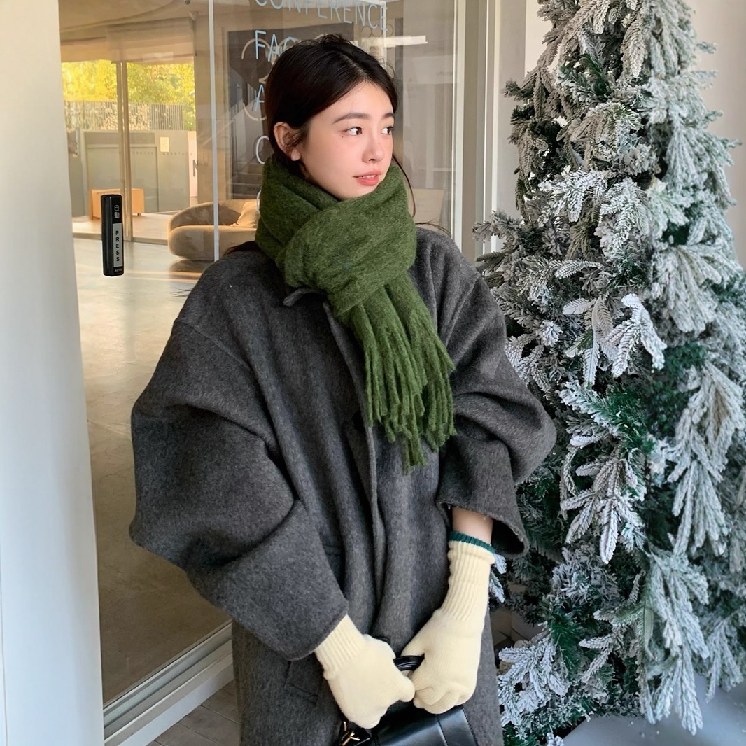 K1406 Wool all-match scarf for women autumn and winter 2024 new Korean style solid color thick warm windproof cold-proof neck scarf trend
