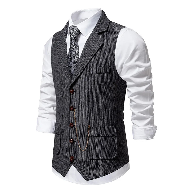 Autumn Mens Herringbone Stitched Satin Inner Vest Business Casual Formal Suit Pocket Double Breasted 250707