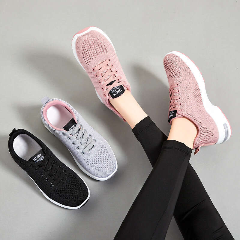 Women's Free shipping Lightweight Air Cushion Large Size Running 2025 New Solid Color Versatile Casual Shoes Lace-up Sneakers