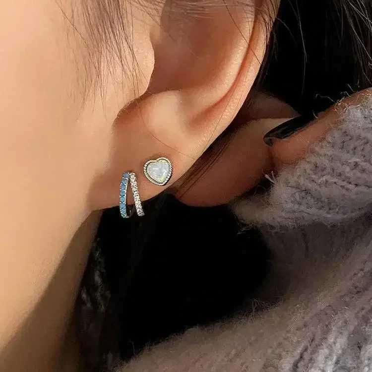 Geometric Turquoise Blue White Zirconia Ear Buckles Exquisite Elegant Hoop Earrings for Women Original Design Jewelry XJ250718