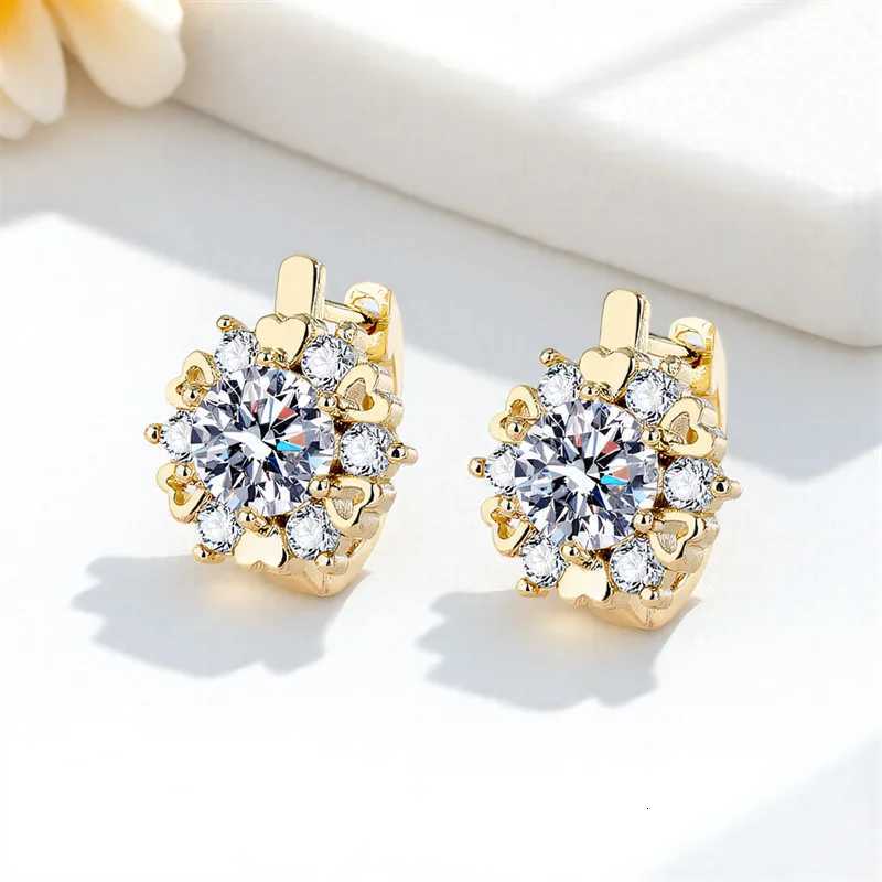Luxury Crystal Round Stone Snowflake Hoop Earrings For Women Gold Silver Color White Zircon Small Ear Buckle Wedding Jewelry Gift XJ250718