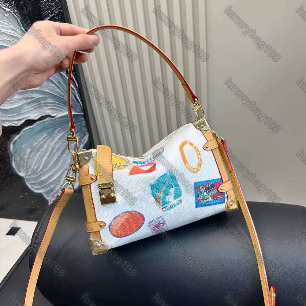 Mirror Quality Designer Side Trunk Bag Handbag Women Canvas Scrawl Bags Cowhide Leather Bags Crossbody Purse Luxury Shoulder Strap Bag