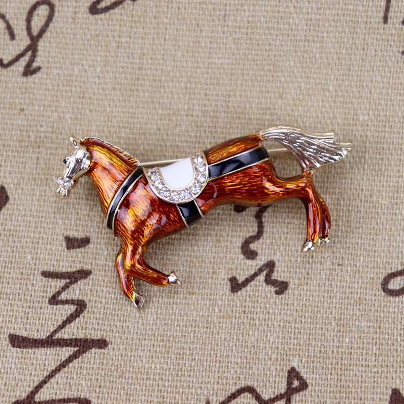 Palace Style Enamel Oil Drop Inlaid Dia Galloping Horse Brooch ddmythur