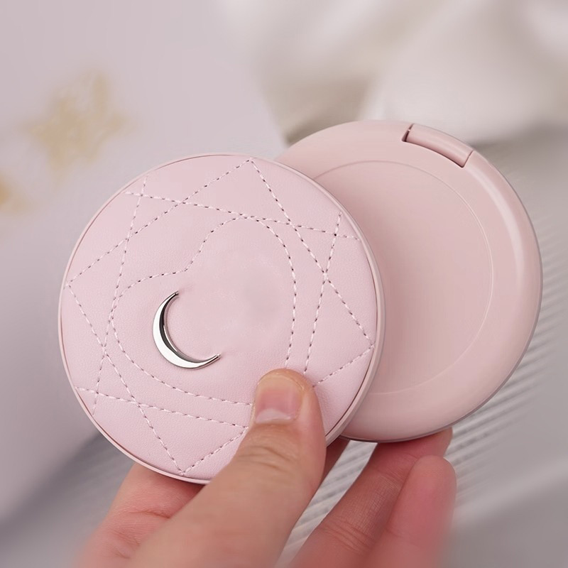 Round Folding Double Facettes Makeup Mirror Portable Compact Mirrors Leather Hd Cosmetic Mirror with Gift Box