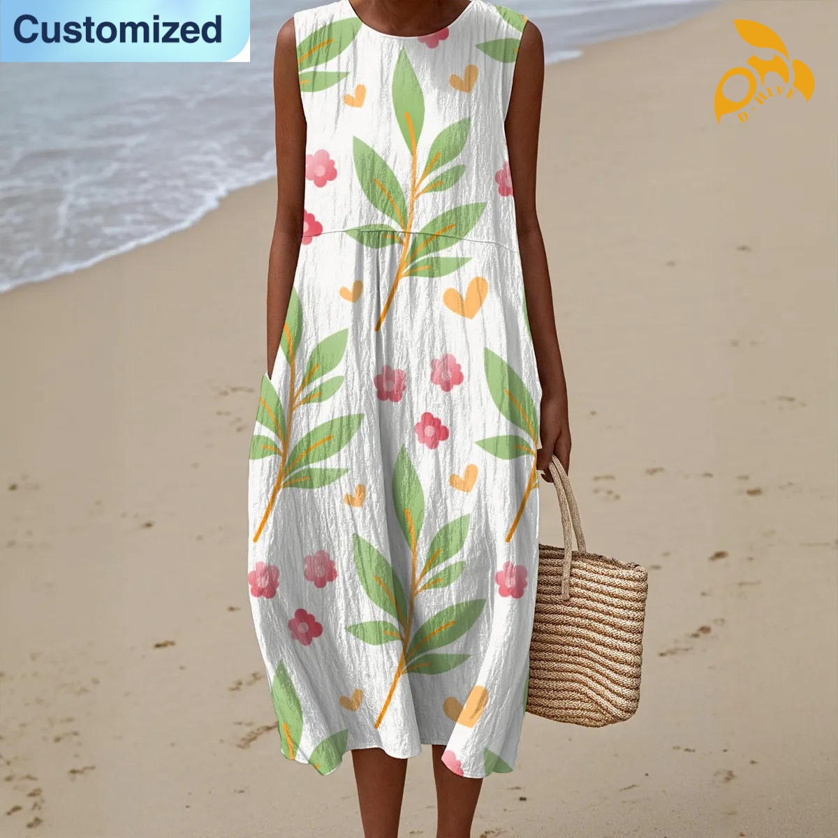free shipping designer of customized comfortable full-body printed sleeveless women's dress with exquisite patterns from US