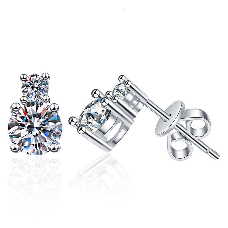 S Pure Sier Simple Four-Prong D Color 1 Carat Moissanite Earrings for Women c81
