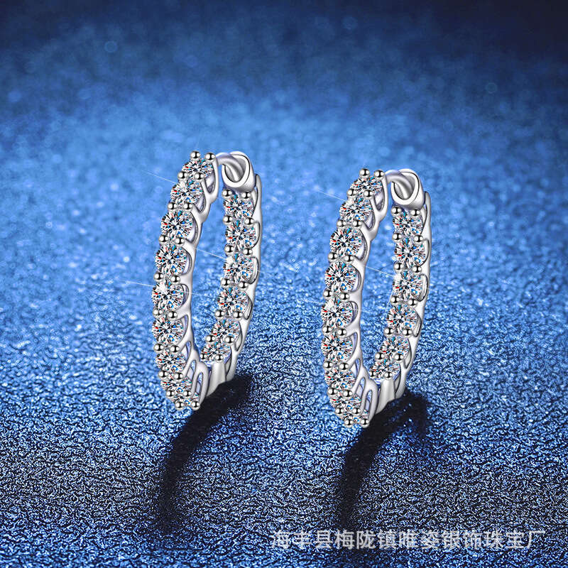 Full Dia Stud Internet Celebrity S Pure Sier Earrings Personality Versatile High-end Moissanite 5c5