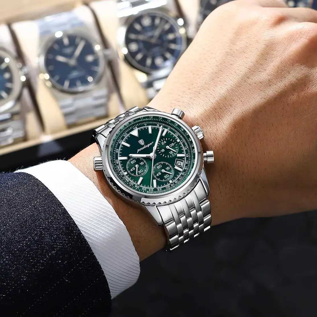POEDAGAR Luxury Watches For Men Date Chronograph Stainless Steel Man Watch Waterproof Luminous Sport Military Mens Quartz Watch W250718