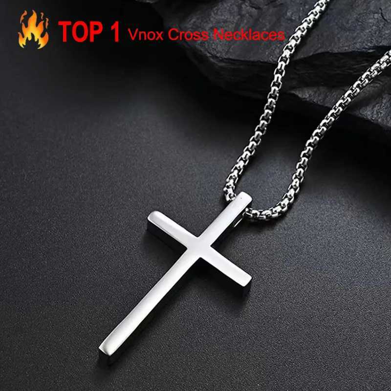 Vnox Cross Necklace for Men Wen Silver Color Plain Cross Pendant Collar with Stainss Steel Box Chain W250718