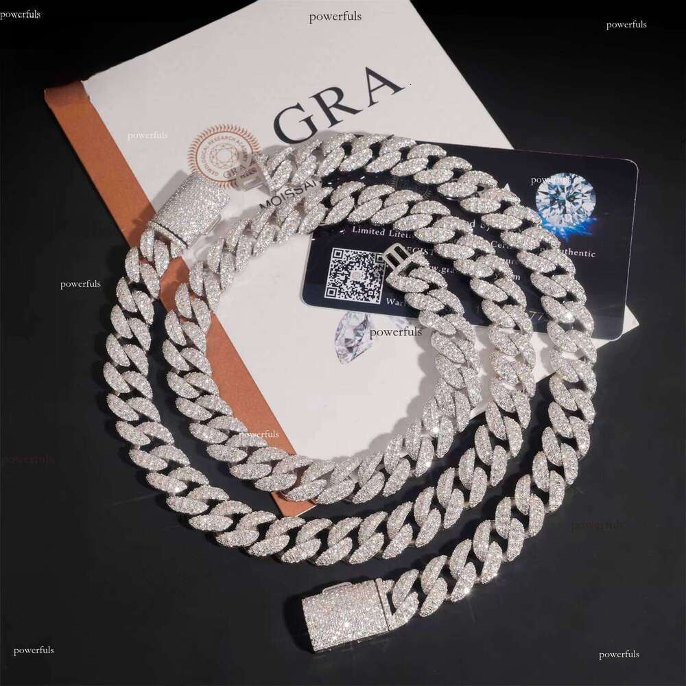 High Quality Jewelry Hip Hop Style Iced Out Sier 13mm 2 Row VVS Moissanite Cuban Chain Necklace