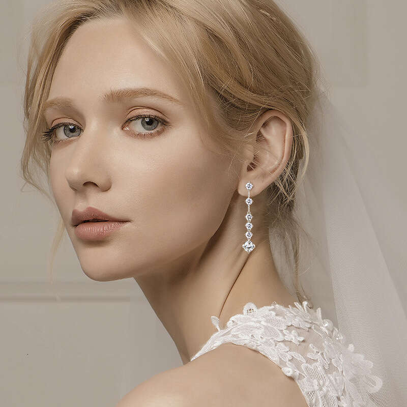 2024D Color Moissanite Tassel Light High-end Feel Sier Plated Gold Stud Earrings