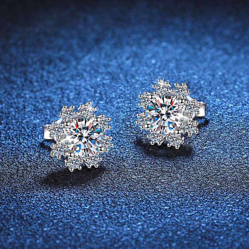 Earrings S Pure Sier for Women Romantic Snowflake One Carat D Color Moissanite Studs b5e