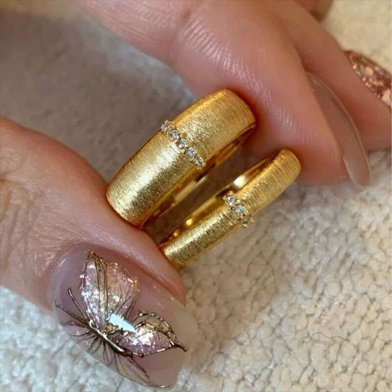 Vintage Brushed Zircon Open Ring for Women, Minimalist Stackable Ring, Niche High-End Luxury Couple Rings, Multiple Styles