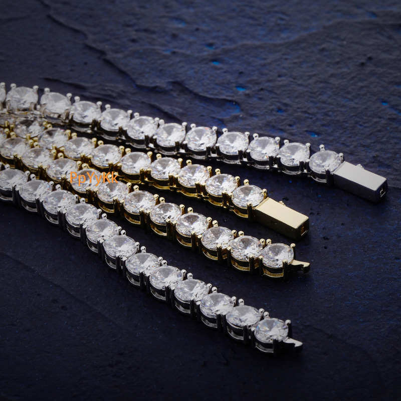 Luxury Iced out Studded Tennis Chain 3-5mm with Spring Clasp Hip Hop Unisex Trendy Bracelet High Quality