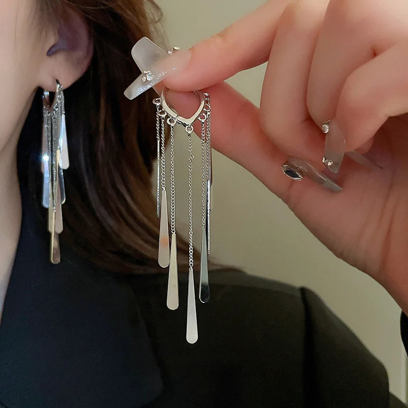 925 Sterling Silver Long Tassel Earrings Ear Hoop for Women Fine Jewelry Wedding Party Gifts Cute Accessories 250715