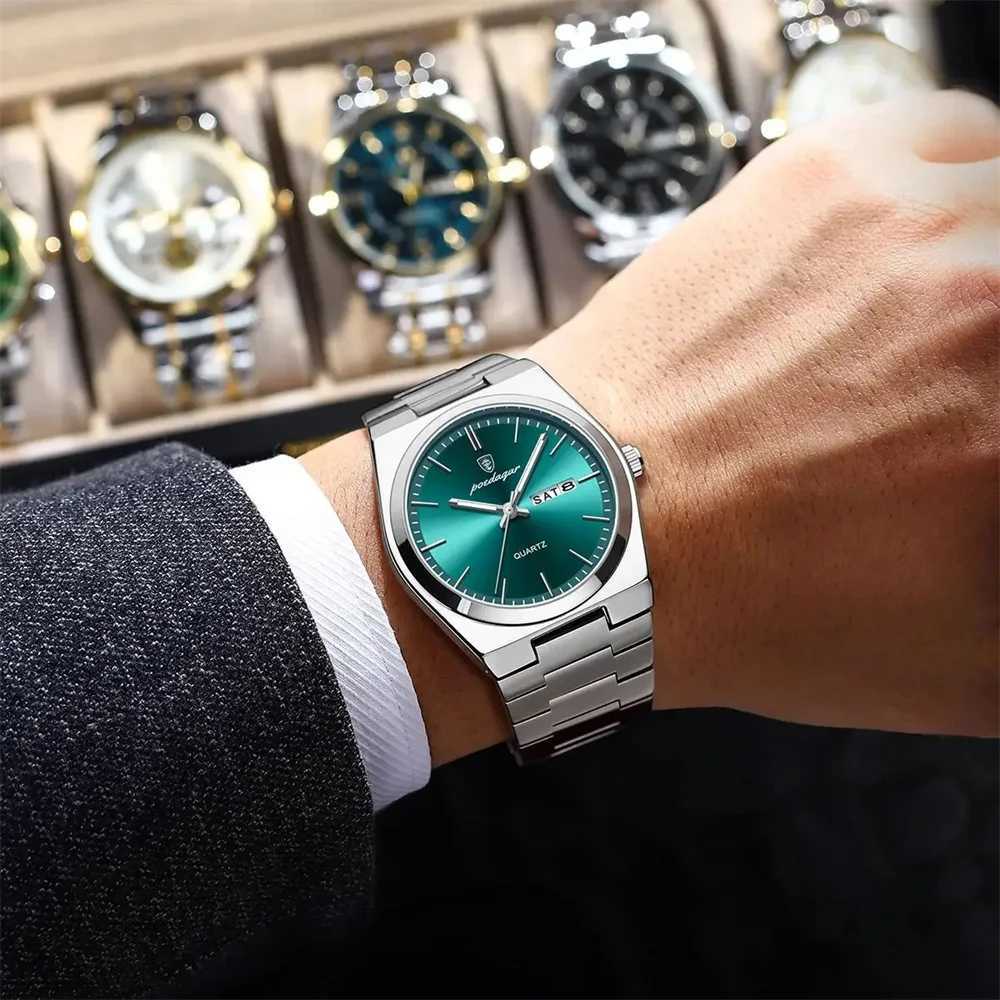 POEDAGAR Luxury Quartz Man Wristwatch Sport Men Watches Waterproof Luminous Date Week Stainless Steel Mens Watch Male Reloj W250718