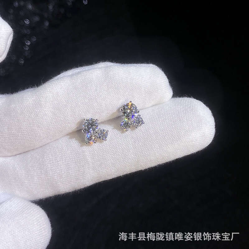 D Color Moissanite S Sterling Sier Stud Exquisite Korean Style Irregular Earrings for Women c2f