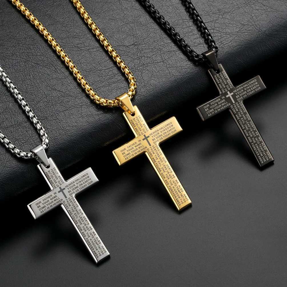 HNSP Cross Chain Necklace Stainss Steel Pendant For Men Catholic Religious Jewelry Accories W250718