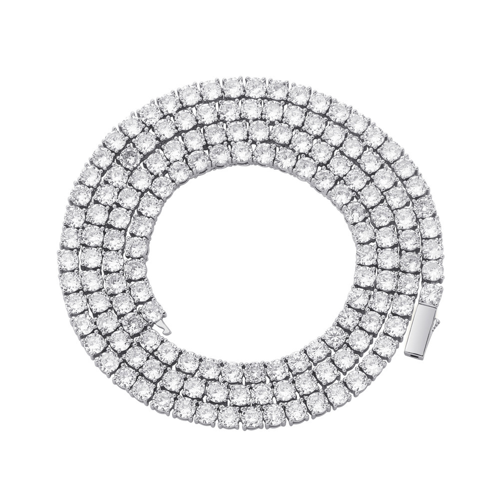 Hip Hop Moissanite Necklace Iced out Single Row Tennis Chain with Spring Clasp 3mm 4mm 5mm Bling Bling Studded Jewelry High Quality